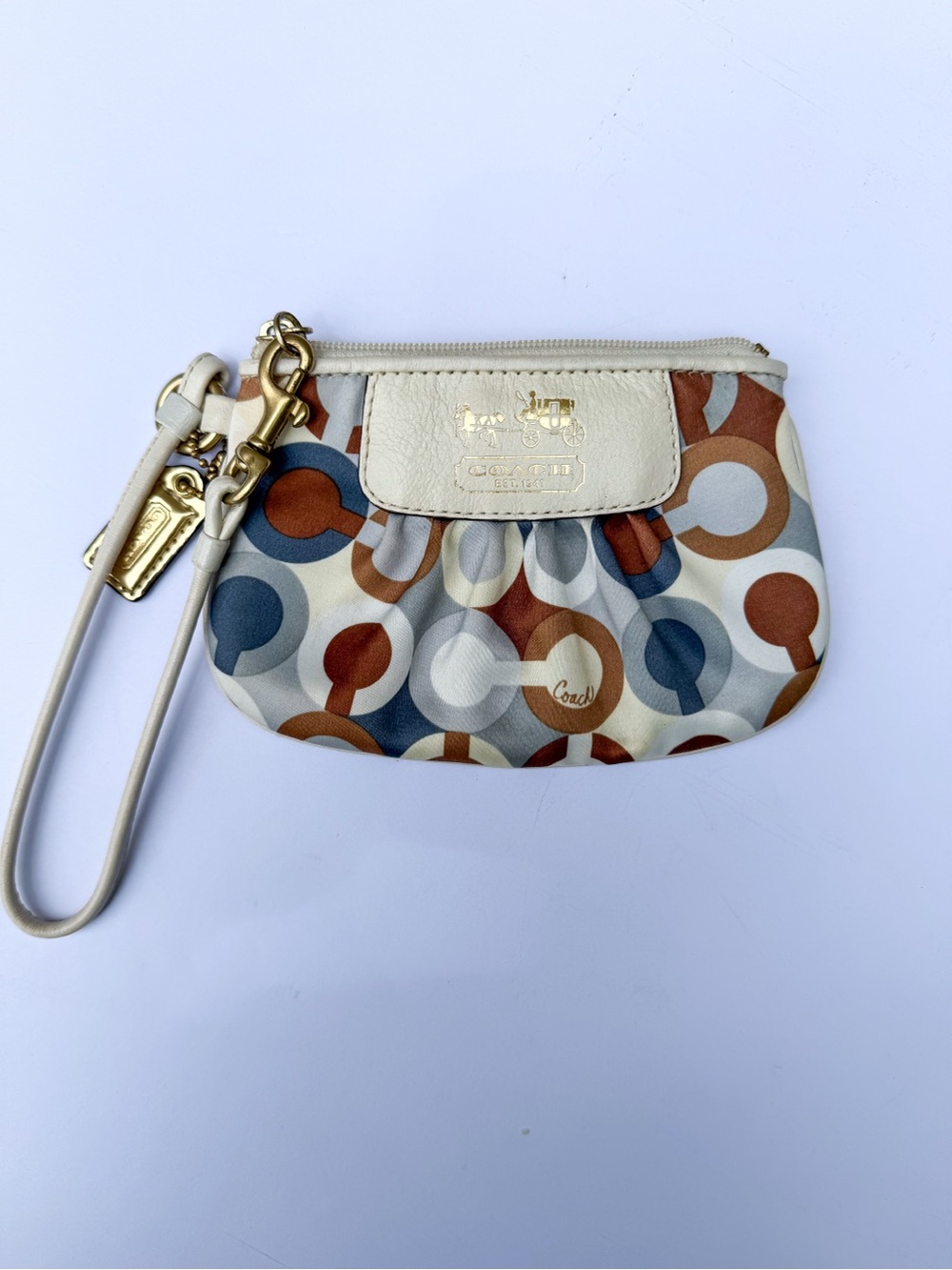 Coach Signature Madison Graphic Circle Print Wristlet - Cream, Brown, Blue